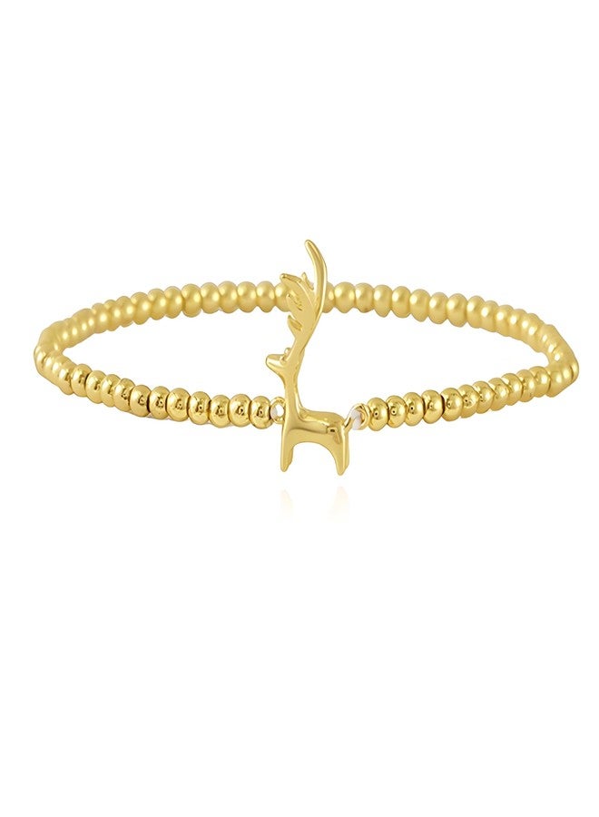 WCRAZYE Christmas Bracelet for Women Delicate Gold Bead Snowflake Reindeer Santa Claus Candy Cane Bracelets Christmas Accessories Jewelry Gift (Reindeer) - Image 1